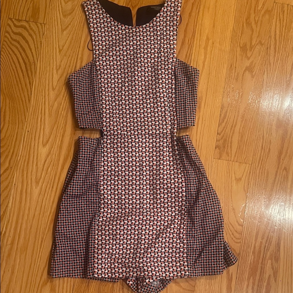 Zara Black and White Patterned Mini jumpsuit